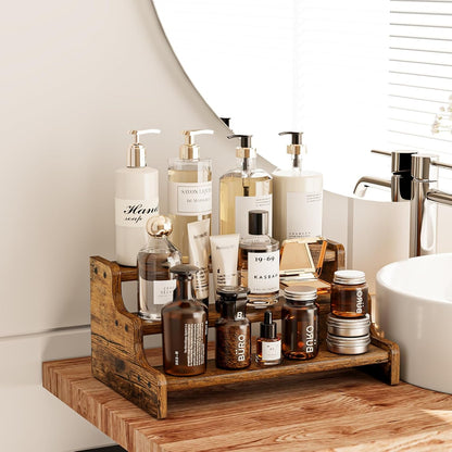 3-Tier Spice Rack, 13.8 Inch Wood Step Shelf Countertop Spice Storage Holder, Kitchen Pantry Cabinet Organizer Cupboard for Spice Bottles, Jars, Seasonings, Baking Supplies,Bathroom Organizer8