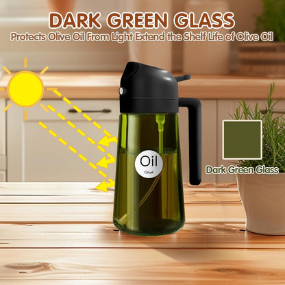 16 Oz Dark Glass Olive Oil Sprayer & Dispenser, 2-In-1, Black | Light-Blocking Dark Green Glass, Food-Grade Spray and Pour Bottle for Cooking, Air Fryer, Salad and BBQ2