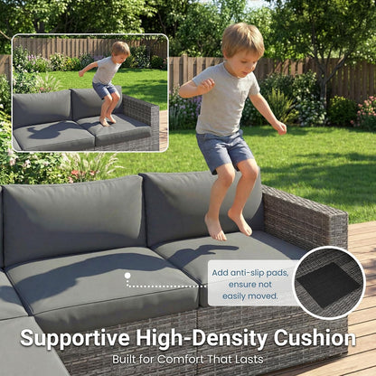 5 Piece Wicker Outdoor Patio Furniture Set, All-Weather Patio Sectional Set5