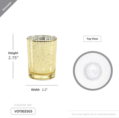 WGV Gold Speckled Tea Light Votive Candle Holder 2.2X2.75, Small Tiny Utility Cylinder Mercury Glass Vase, Home Accent Decor, 6 Pieces2