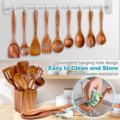 Acacia Wood Cooking Utensils Set - 11Pc Wooden Spoons6
