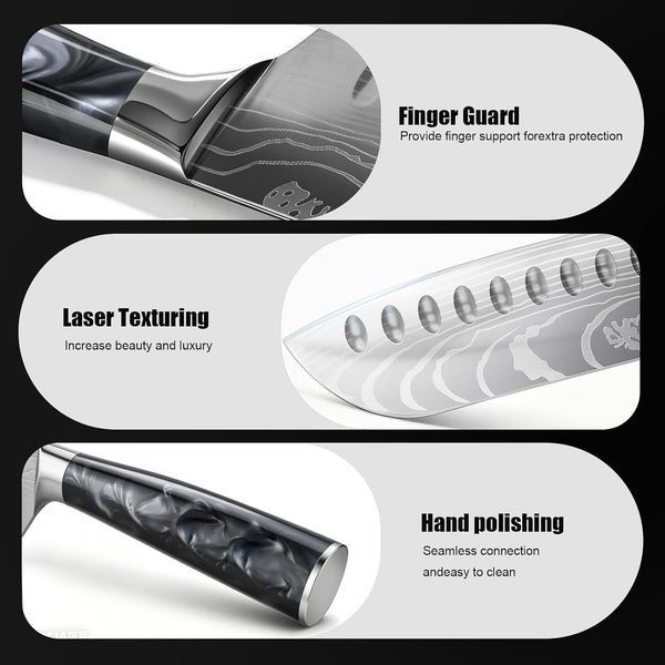 7 Inch Santoku Knife, Pretty Design, High‑Carbon Steel, Resin Handle4