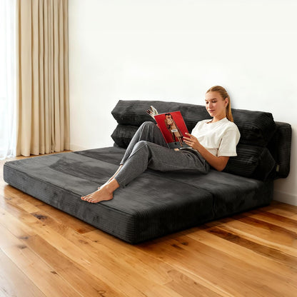 Convertible Sofa Bed, Folding Sofa Bed Couch, Pallout Floor Couch, Convertible Futon Chair Beds, Floor Teddy Sofa, Mini Couch for Bedroom, Love Seat Sleeper Beds(Dark Grey,51.1"×59.8"×23.6")1
