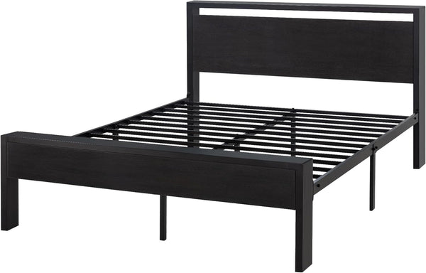 Full Size Bed Frame, Wooden Headboard and Footboard, Black Oak8