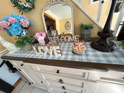 Dusty Blue Gingham Table Runner Blue Checkered Boy Girl Baby Shower Birthday Party Decoration Home Dining Kitchen Island Decor (13" X 72")7