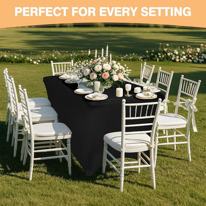 2 Pack 4 Feet Black Spandex Tablecloth for Rectangular Tables, Fitted & Stretch, Washable, Wrinkle Resistant, Perfect for Event, Wedding, Party, Banquet, Cocktail, Festival, and Table Protector6