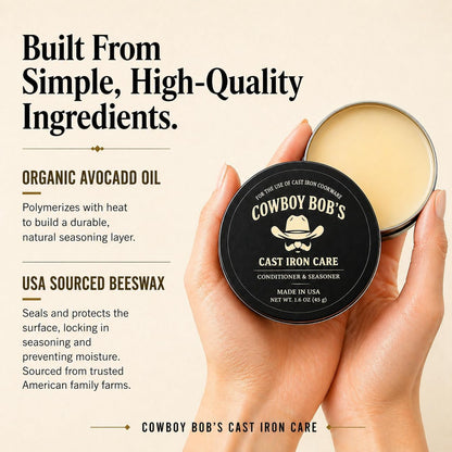 Cowboy Bob’S Cast Iron Seasoning & Conditioner - Made with Organic Avocado Oil & USA Beeswax - No Seed Oils - Rust Protection & Maintenance - Restore Skillets, Griddles, Woks, Grills & Carbon Steel - Made in USA4