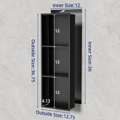 36X12 Inch No Tile Needed Shower Niche - 304 Stainless Steel Niche Shower with 3- Tier Shelves Recessed Wall Niches for Bathroom Storage,Matte Black3