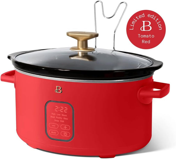 6 Qt Programmable Slow Cooker with Digital Timer, 5 Cooking Functions, Removable Ceramic Pot and Tempered Glass Lid, Dishwasher Safe (Tomato Red)2