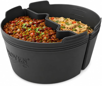 for Crock Pot Divider 6 QT Silicone Slow Cooker Liner, 2-Compartment | Reusable Insert W/ Handles, Dual-Dip for Better Heat Circulation, Easy Clean, for 6 Quart Oval Cookers, Verify Dimensions Ist1