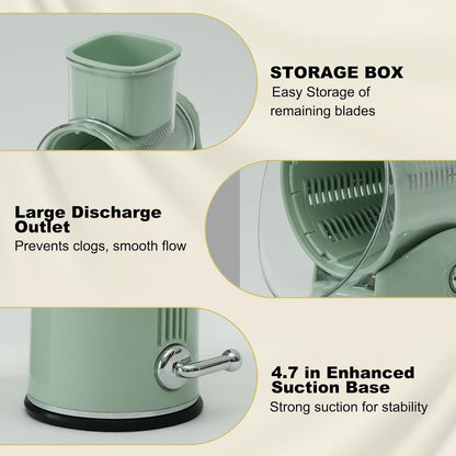5-In-1 Rotary Cheese Grater and Vegetable Slicer with Suction Base, Green6