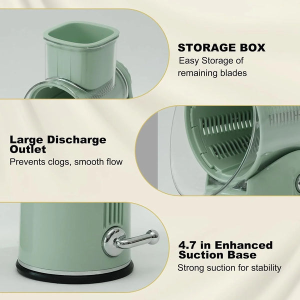 5-In-1 Rotary Cheese Grater and Vegetable Slicer with Suction Base, Green6