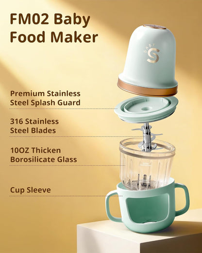 baby Baby Food Maker 10Oz Glass Puree Blende with Cup Sleeve,Green | Mini Food Processor,316L Stainless Steel Blades, 2-Speed Control,Bpa-Free Baby Food Grinder for Fruit, Vegetable & Meat2