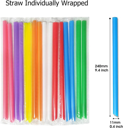 100 Pcs Jumbo Smoothie Straws Boba Straws,Individually Wrapped Multi Colors Disposable Plastic Large Wide-Mouthed Milkshake Bubble Tea Drinking Straw(0.43" Diameter and 9.45" Long)2