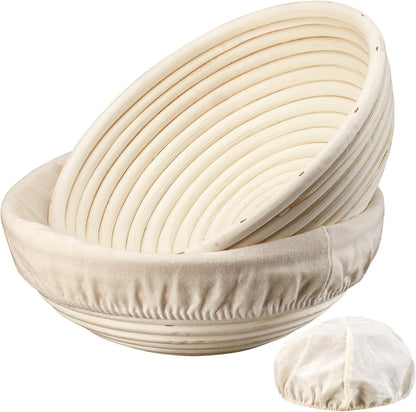 Banneton Bread Proofing Basket - 9 Inch Banneton Basket Set of 2 Sourdough Proofing Basket round Proofing Bowls Handmade Rattan Baskets and Liners1