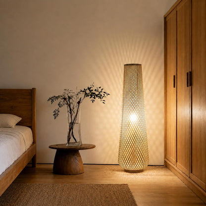 Boho Style Bamboo Woven Floor Lamp for Living Room,36 In,Cozy Decor | Handcrafted Wicker Shade,Unique Shadow Pattern,No Assembly Required,3000K Warm Ambient Lighting,Suit for Bedroom Corner1