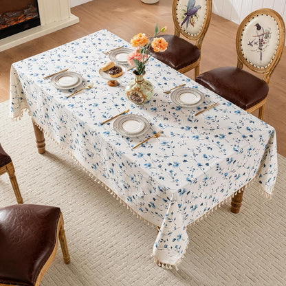 Tablecloth Pastoral Style, Waterproof & Stain Resistant Table Cloth Wrinkle Free Table Cover for Dining/Kitchen/Patio, Washable Indoor & Outdoor Use (Blue Flower, 55"X102")5