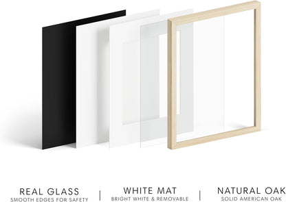 16X20 Picture Frame with Real Glass and Natural American Oak Matted to 11X14 - Oak 16X20 Wood Frame - Includes Vertical & Horizontal Hang - Ideal for Home, Office (16X20 In, Natural)2