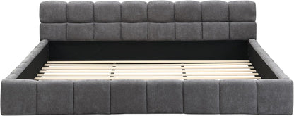 King Size Elegant Chenille Upholstered Platform Bed with Thick Headboard and Footboard, Block Style Upholstery Grounded Bed Frame, Gray5