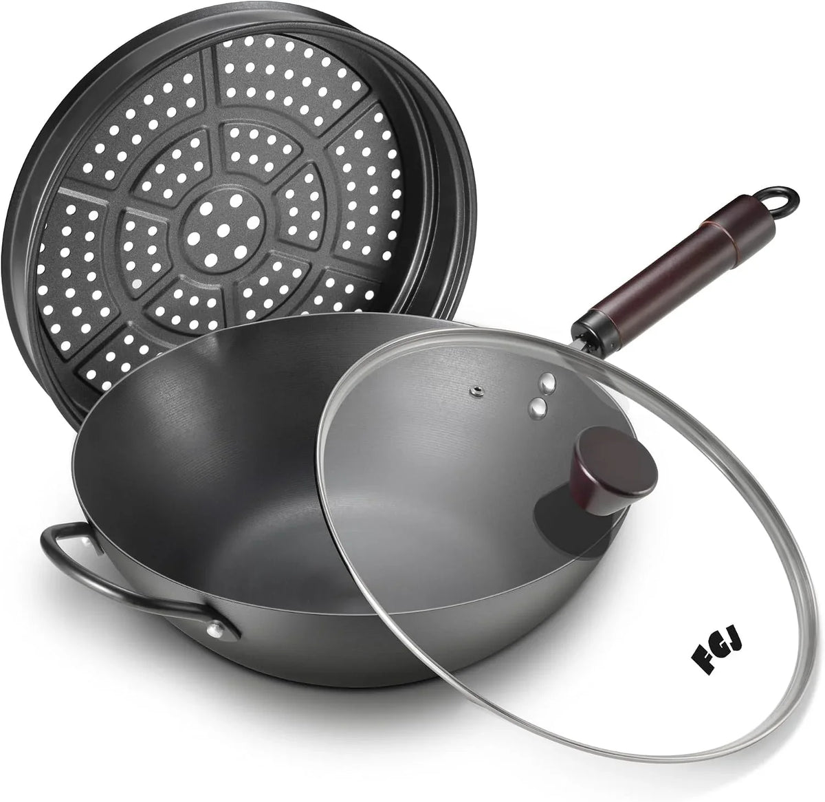 wok-13-5-inch-carbon-steel-wok-pan-with-steamer-stir-fry-pans-nonstick-5qt-flat-bottom-chinese-woks