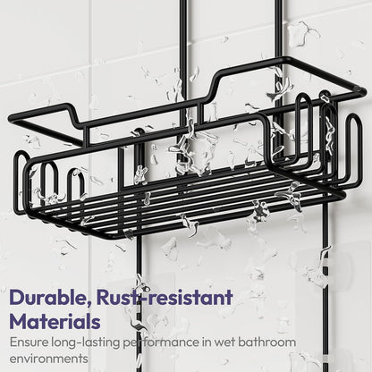 Bathroom Shower Caddy Hanging - Extended Length 2 Tier Rustproof over Shower Head Organizer, No Drilling Bathroom Shelf with 14 Hooks & Soap Holder, Anti-Swing Rack, Black, Medium6