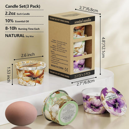 3 Pack Scented Candles-Lavender & Thyme, Vanilla Cake, Jasmine & Musk & Sandalwood, Travel Tin Candle Set, 2.2Oz Each, 8-10H Burn Time, Soy Wax, Cotton Wick3