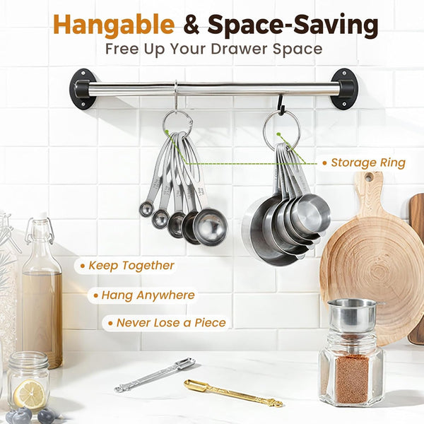13PCS Stainless Steel Measuring Cups and Spoons Set with Funnel, Stackable Metal Measuring Cup and Spoon Set for Baking Cooking, Dishwasher Safe Kitchen Tools with for Dry & Liquid Ingredients5