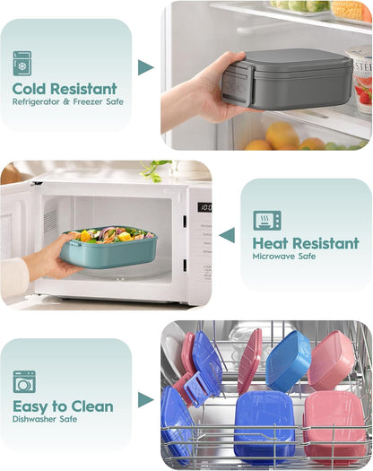 Bento Box Adult Lunch Box, 65 Oz Capacity Lunch Containers(Adjustable 2/3 Tier), Bpa-Free, Leak-Proof and Stackable Bento Lunch Box, Microwave & Dishwasher Safe with Utensils(Gray)5