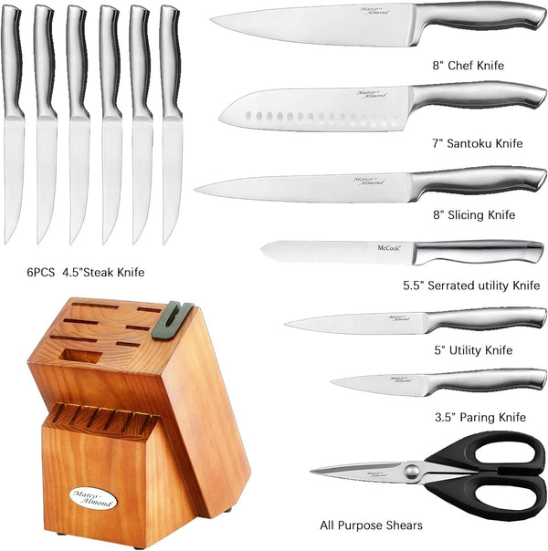 Knife Block Set Kitchen Knives Built-In Sharpener2