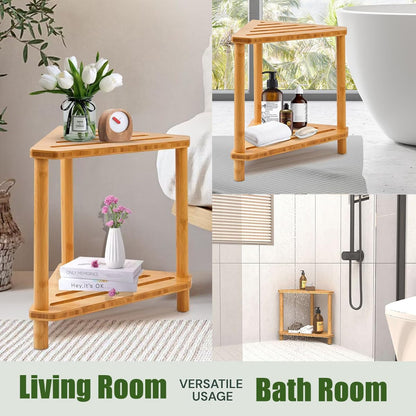 Corner Shower Stool for inside Shower 2-Tier,Bamboo Shower Bench7