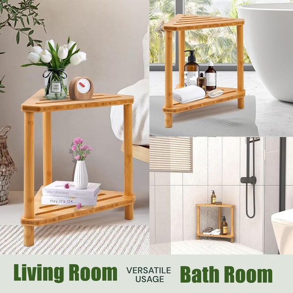 Corner Shower Stool for inside Shower 2-Tier,Bamboo Shower Bench7