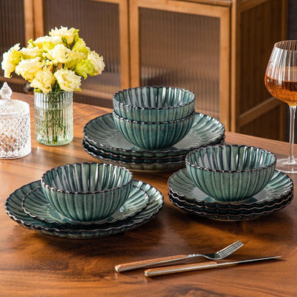 12 Pieces Dinnerware Sets for 4, Ceramic Plates and Bowls Sets7