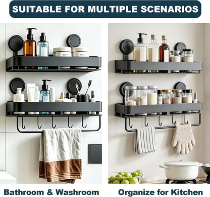 Shower Caddy Suction Cup 2 Pack with Hooks & Towel Rack, No Drilling6