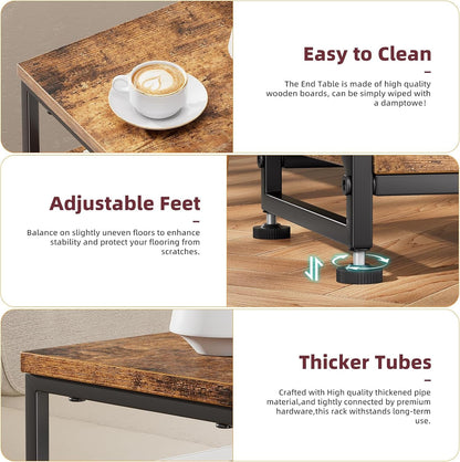 Side Table, End Table with 3 Tiers Open Shelves, Bedside Table for Sofa Couch, Nightstand, Living Room, Bedroom, Rustic Brown6