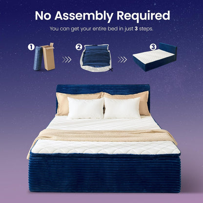 Queen Boneless Bed Frame with Mattress, 16 Inch Memory Foam Mattress with Plush Fabric Upholstered Bed Frame Platform, No Assembly Required,Cool Night & Relieve Pressure with Medium Support, Blue5