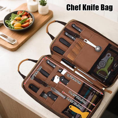 Chef Knife Bag, Waxed Canvas Chef Bag with 11 Slots & 2 Mesh Pockets2