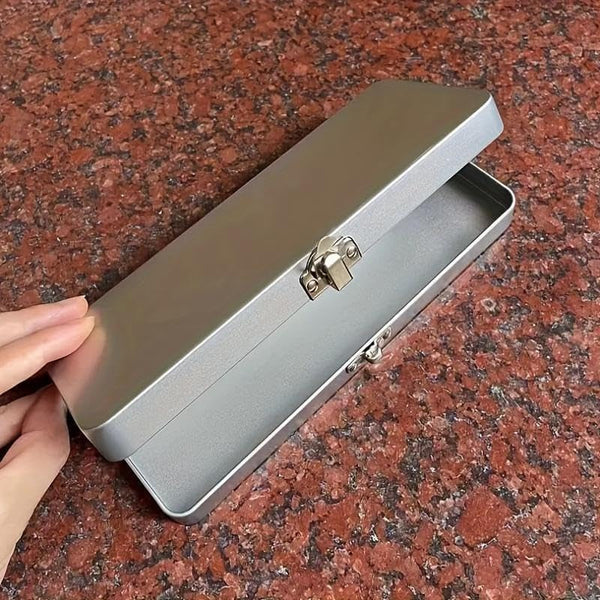 Durable Silvery Gray Metal Rectangular Box with Lid - Ideal for Bills, Cosmetics, Office Supplies Storage - Perfect for Home, Office, Bedroom, Stationery Organization, Storage Solution4