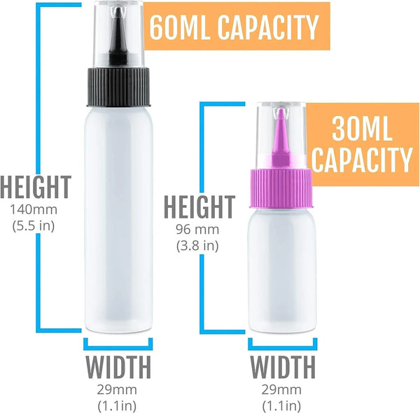 Small Squeeze Bottles with Needle Tip - 6 Pack Precision Paint Squeeze, Fine Tip Applicator Bottles (3 X 1 Oz & 3 X 2 Oz) for Acrylic Paint, Royal Icing, Cookie Decorating, Crafts6