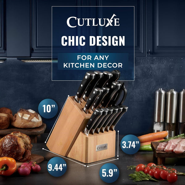 15-Piece Knife Set for Kitchen – Rubberwood Block, German Steel6