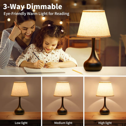 Touch Bedside Lamp, Farmhouse 3-Way Dimmable Table Lamps for Nightstand with Fabric Shade, 17.32'' Desk Lamp for Reading, Bedroom, Livingroom, Office2