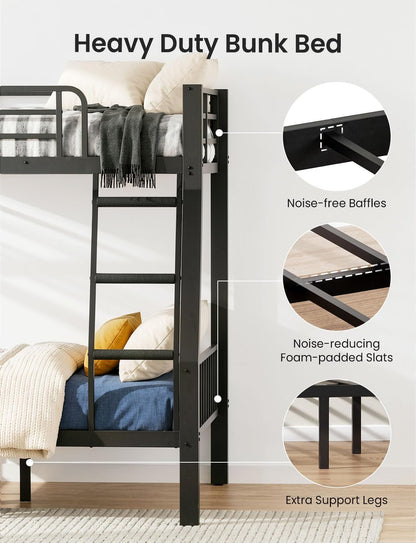 Full XL over Queen Bunk Bed, Metal Frame with Safety Guardrails & Ladder4
