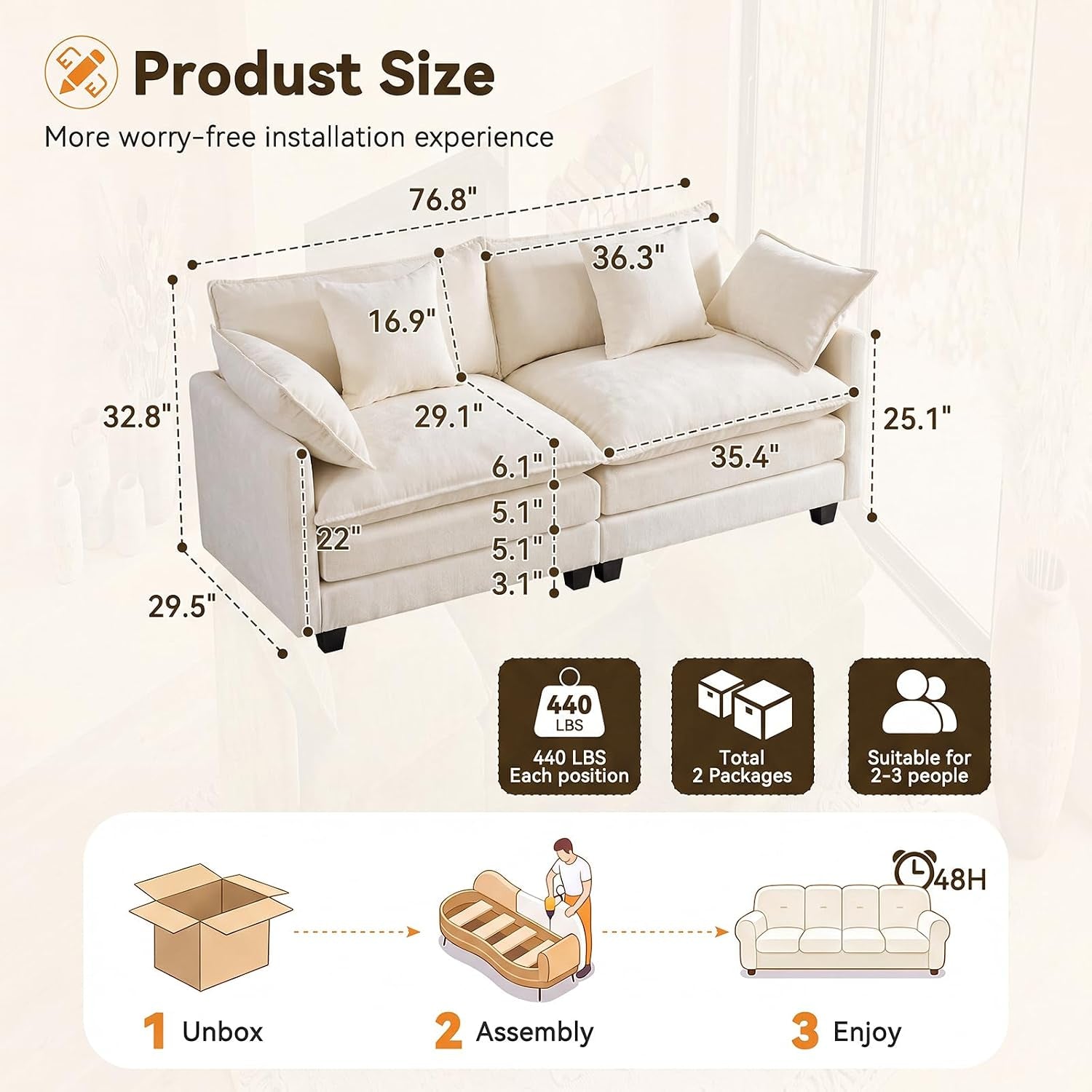 77-cloud-chenille-loveseat-sofa-couch-with-pillows-2-seater-beige