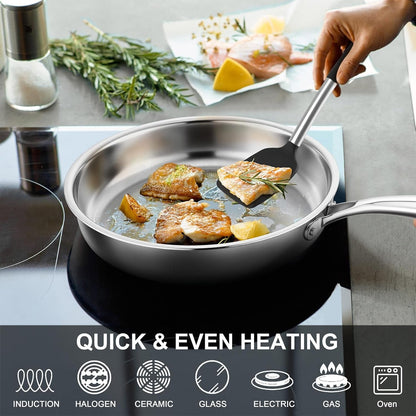 8 & 10 Inch 3-Ply Stainless Steel Frying Pan Skillet, 2 Pieces | Stainless Steel Pan Skillet, Induction Stir-Fry Pan, Oven & All Stoves Safe, Heavy Duty & Even Heat, Dishwasher Safe, Silver5