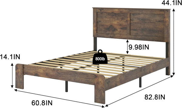 Wood Queen Size Bed Frame with Headboard and Footboard, Dark Brown6