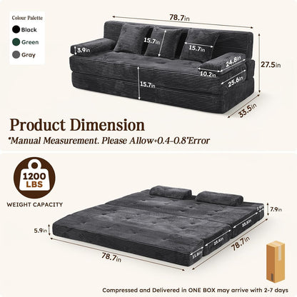 78.7IN Convertible Folding Sofa Bed, 3 Seater Sleeper Sofa Couch2