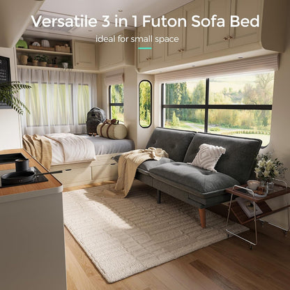 Futon Sofa Bed, 70" Chenille Futon Couch with Adjustable Backrest Armrest, 3 in 1 Convertible Comfy Loveseat Sleeper Sofa Bed for Small Spaces Dorm Room Apartment Home Office(Dark Grey)8