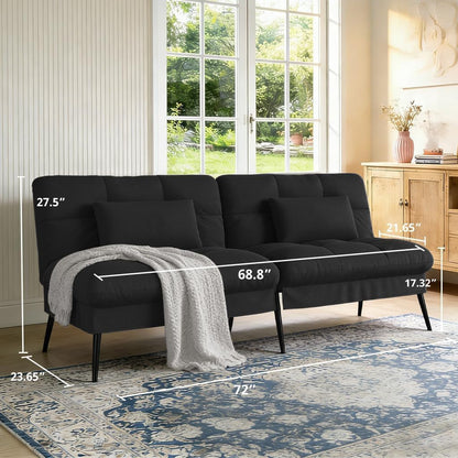 72″ Futon Sofa Bed, Sleeper Sofa with Adjustable Backrest, Black2