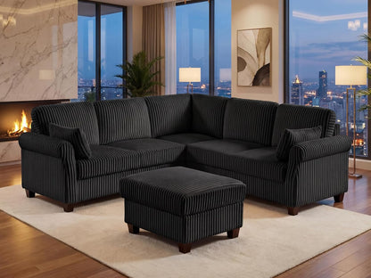 6 Seater 91'' Modular Sectional Sofa with Storage, Corduroy Black1