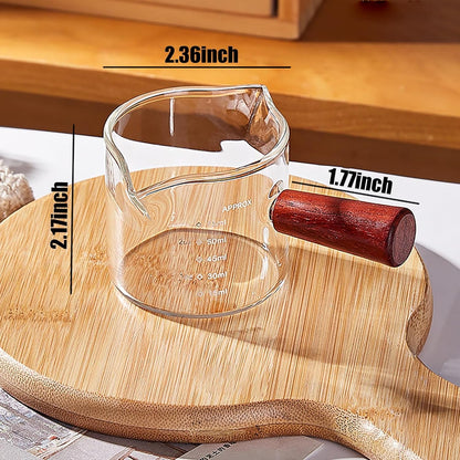 2 Pack Espresso Shot Glass with Wooden Handle, 75ML Measuring Pitcher Cup2