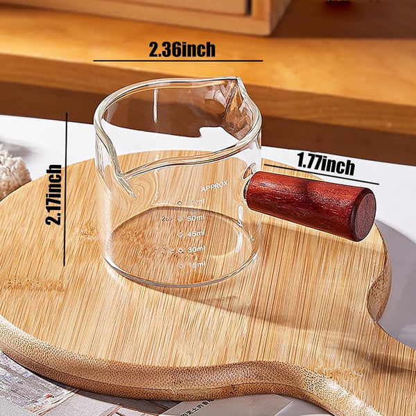 2 Pack Espresso Shot Glass with Wooden Handle, 75ML Measuring Pitcher Cup2